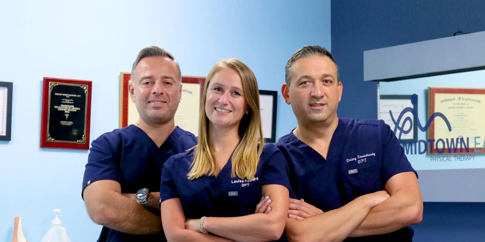 Dr. Dmitry Shestakovsky, Louisa Powers, DPT and Dr. Gregory Trakhtenberg at Midtown East Physical Therapy in New York, NY